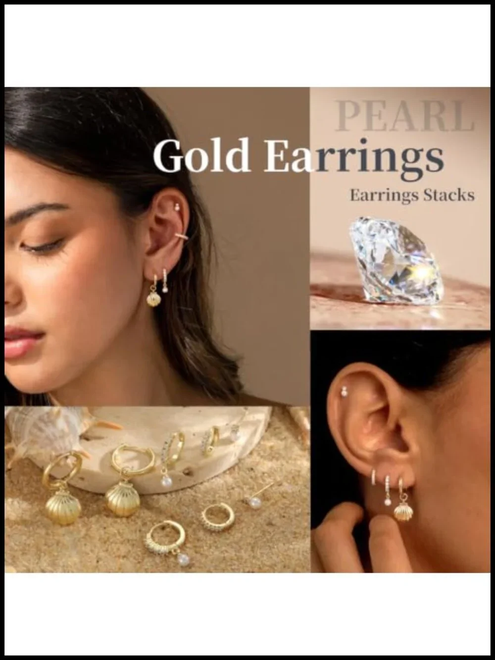 14K Gold Plated Pearl Earring Stack Set Hypoallergenic Hoop Stud Dangle